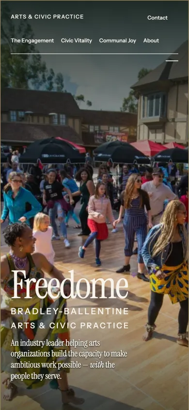 Freedome Bradley-Ballentine website, mobile 390 — real capture of the same live commissioned site