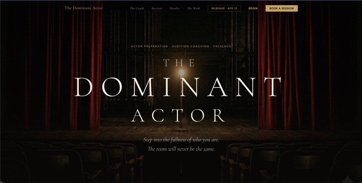 The Dominant Actor website — actor coaching for conservatory-track performers